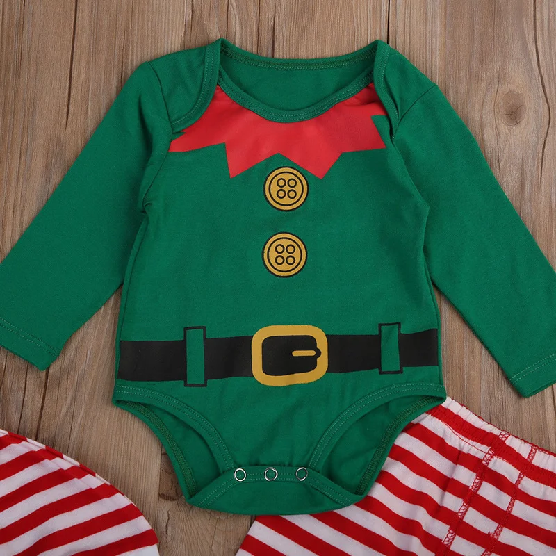 Костюм Санта Клауса для новорожденных мальчиков и девочек зеленый боди + штаны с
