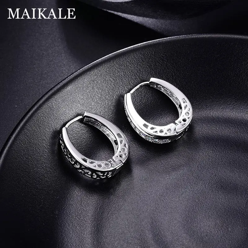 MAIKALE, новые классические серьги обруча, золото, серебро, цвет белый, кубический цирконий, круглые серьги, большие простые корейские серьги для женщин