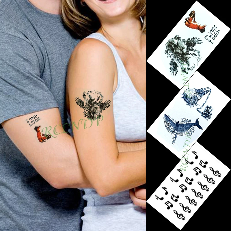 

Waterproof Temporary Tattoo Sticker whale musical note wolf animal small art tatto flash tatoo fake tattoos for women men kid