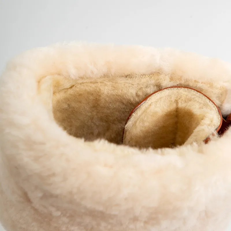 

Warm fur boots and headband furry winter shoes women 2020 trend round toe platform chunky heels cross-tied snow ankle boots lady