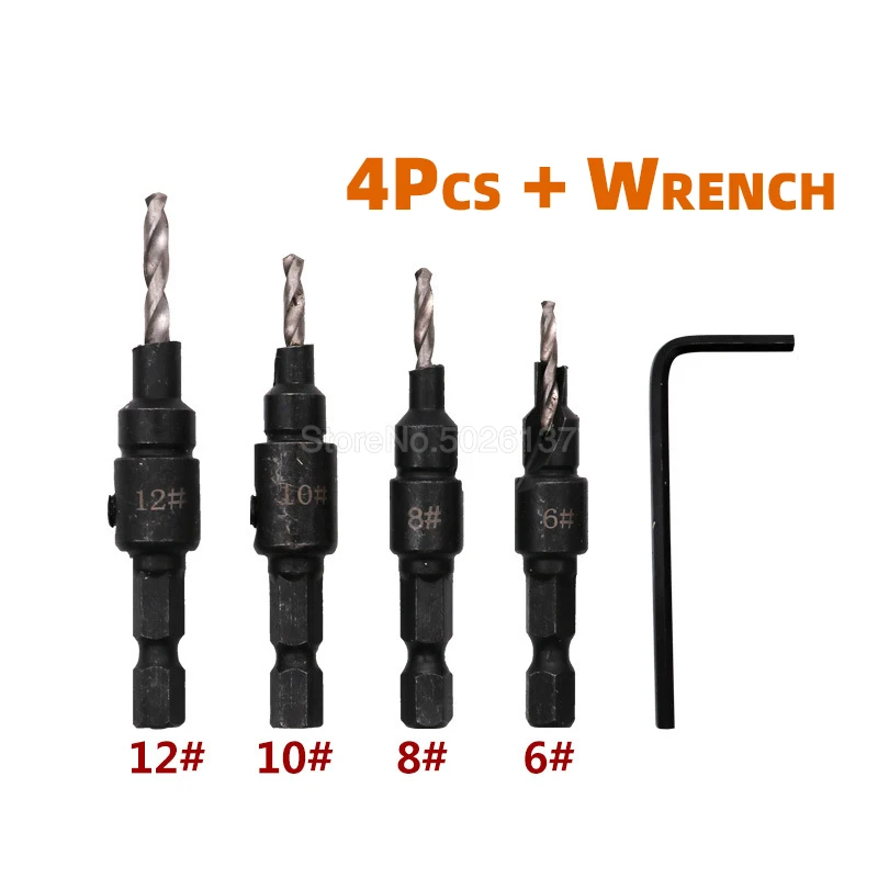 

4PCS Hss 4241 Carpentry Countersink Drill Bit Set Quick Change Hex Shank Screw Woodworking 2 Flute Tct Carbide Bits For
