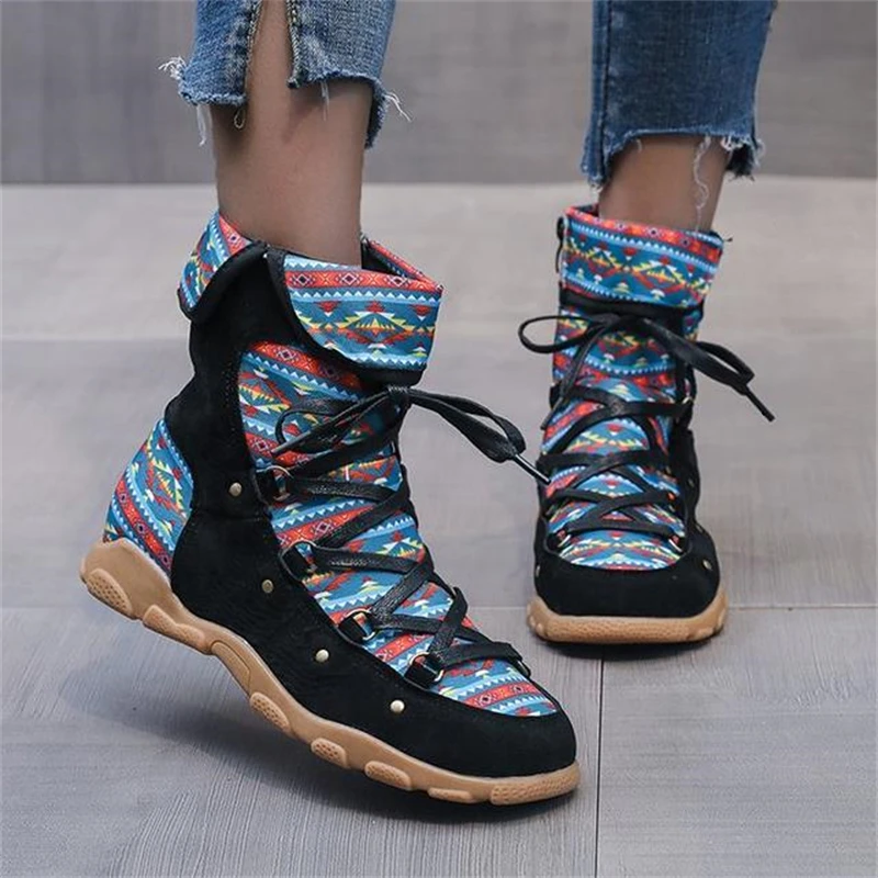 

Women's Large Size Short Tube Martin Boots Ladies 2021 New Flat Bottom Bohemian Lace-Up Ethnic Style Female Boots Hot Sale