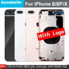 Задняя крышка аккумулятора для iPhone 8, 8 Plus, X, средняя рамка Шасси, лоток для SIM-карт, боковой ключ, задняя крышка корпуса в сборе, X, 8 Plus