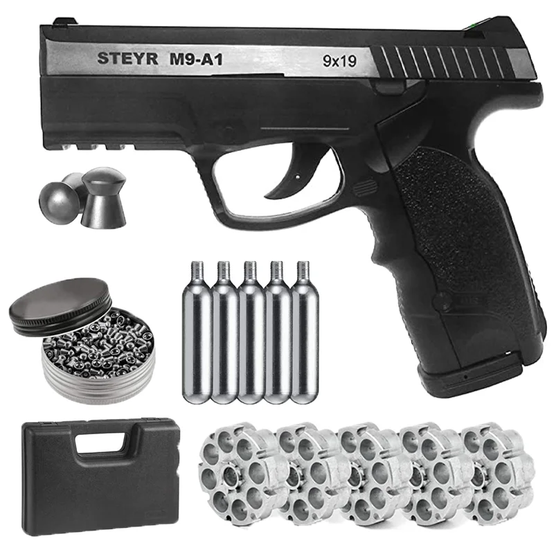 

Glock pistol, air pistol, metal weapon, 5 2-carbon dioxide bullets and a pack of 500 carat metal wallboard, wall sign