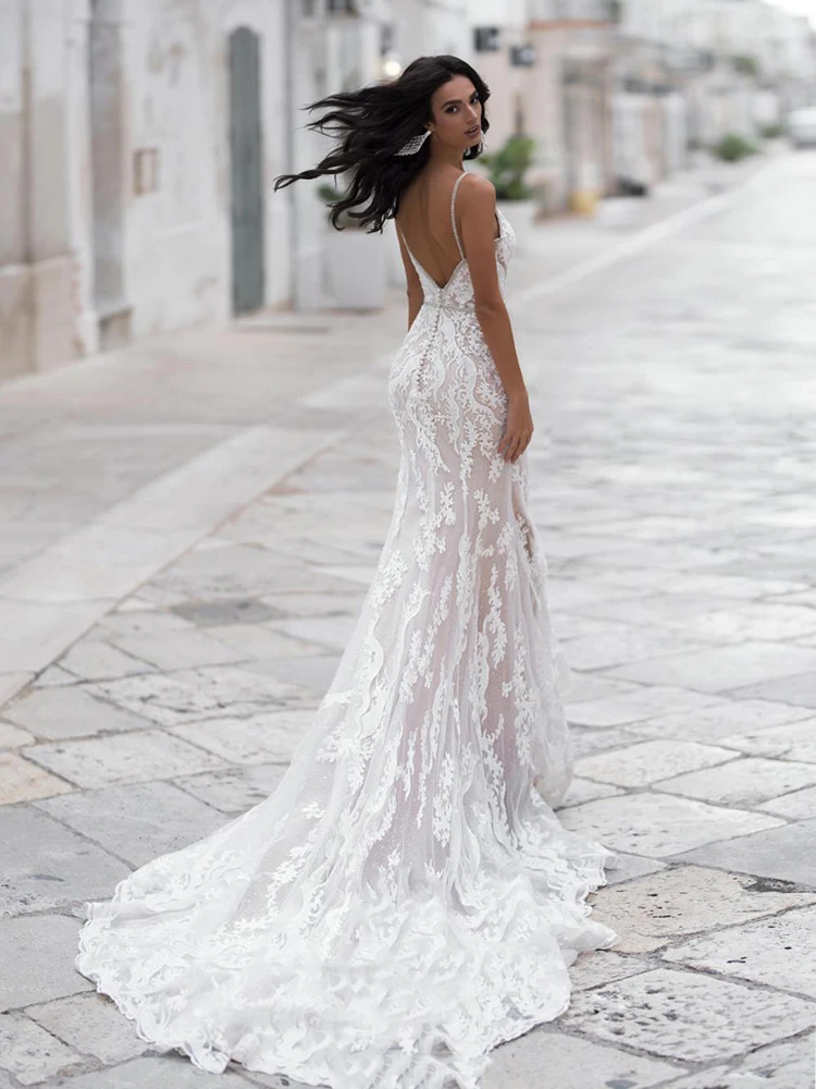 

Hi Shy Bride New simple wedding dress backless sleeveless design chiffon lace bride dresses princess dress plus size tailor-made