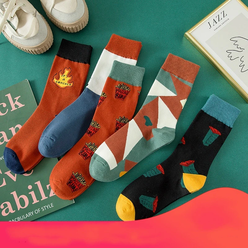 

Net red socks children ins tide spring autumn winter color long socks man cute medium tube socks couple trend card
