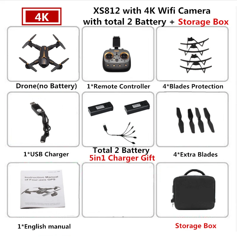 4K 2B Carry Bag VISUO XS812 Радиоуправляемый Дрон с GPS 4K Квадрокоптер с Wi-Fi FPV камера Вертолет 5G следим за мной складной Квадрокоптер VS F11 SG906 B4W E520S - Цвет: 4K 2B Carry Bag