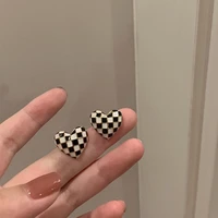 winter new fashion trend korean black and white heart plaid earrings for women ins style party birthday girl earrings jewelry