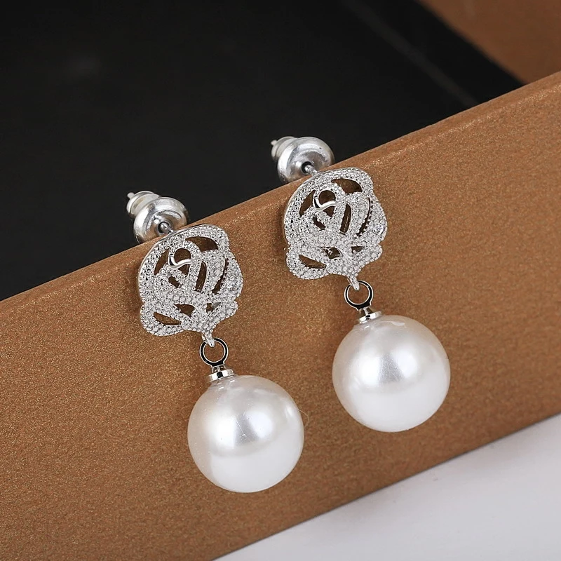 ZAKOL Fashion Flower Simulated Pearl Wedding Earrings Zircon Jewelry for Women Bride Boucles D'oreilles Bijoux FSEP2535 | Украшения и