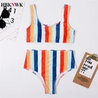 Новый купальник-бикини с высокой талией, женский сексуальный купальник в полоску, комплект из двух предметов, бикини, лето 2021, женские пляжные купальные костюмы