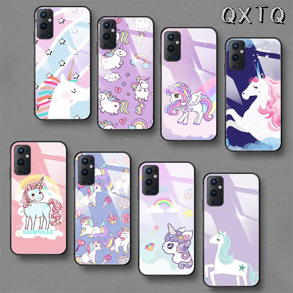 

Rainbow Unicorn Pink Art Tempered Glass Smart Phone Case For Oneplus Oppo Realme 5 6 7 8 9 T Find x3 Pro Nord Gt Cover Cell Hot