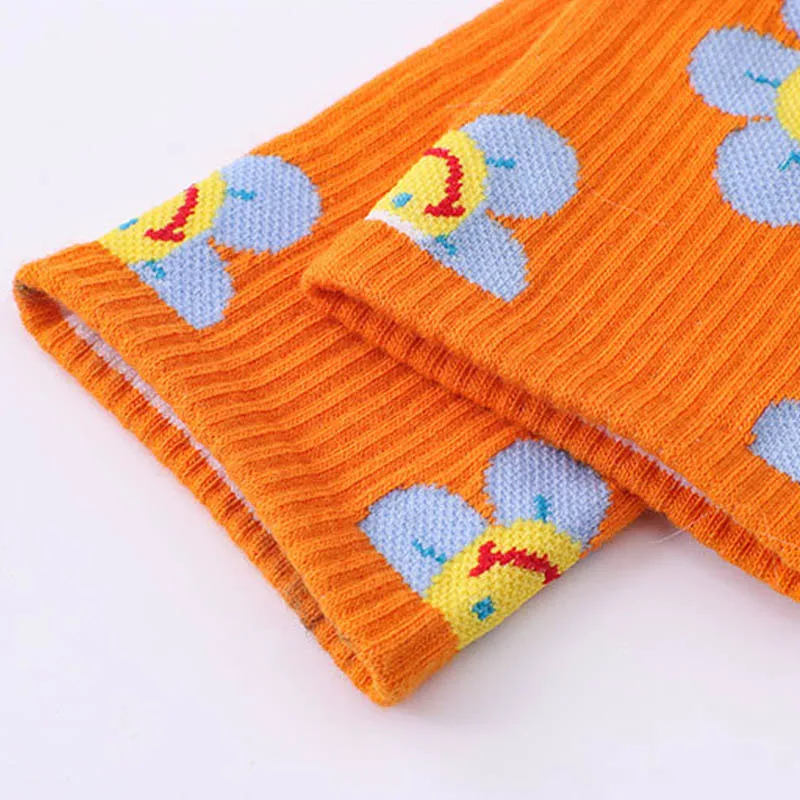 

1Pair Women Socks Korean Style Nice Gift Cotton Spring Autumn Casual Sock Mid Tube Stockings Breathable Cartoon Flower Sox
