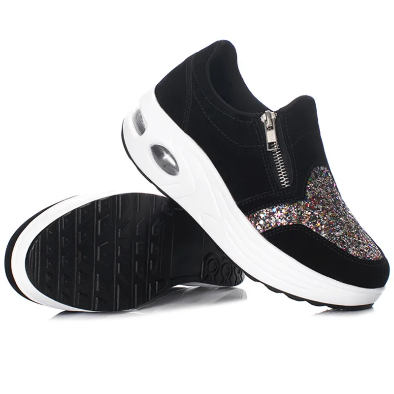 Женские кроссовки с блестками на воздушной подошве Дышащие без застежки