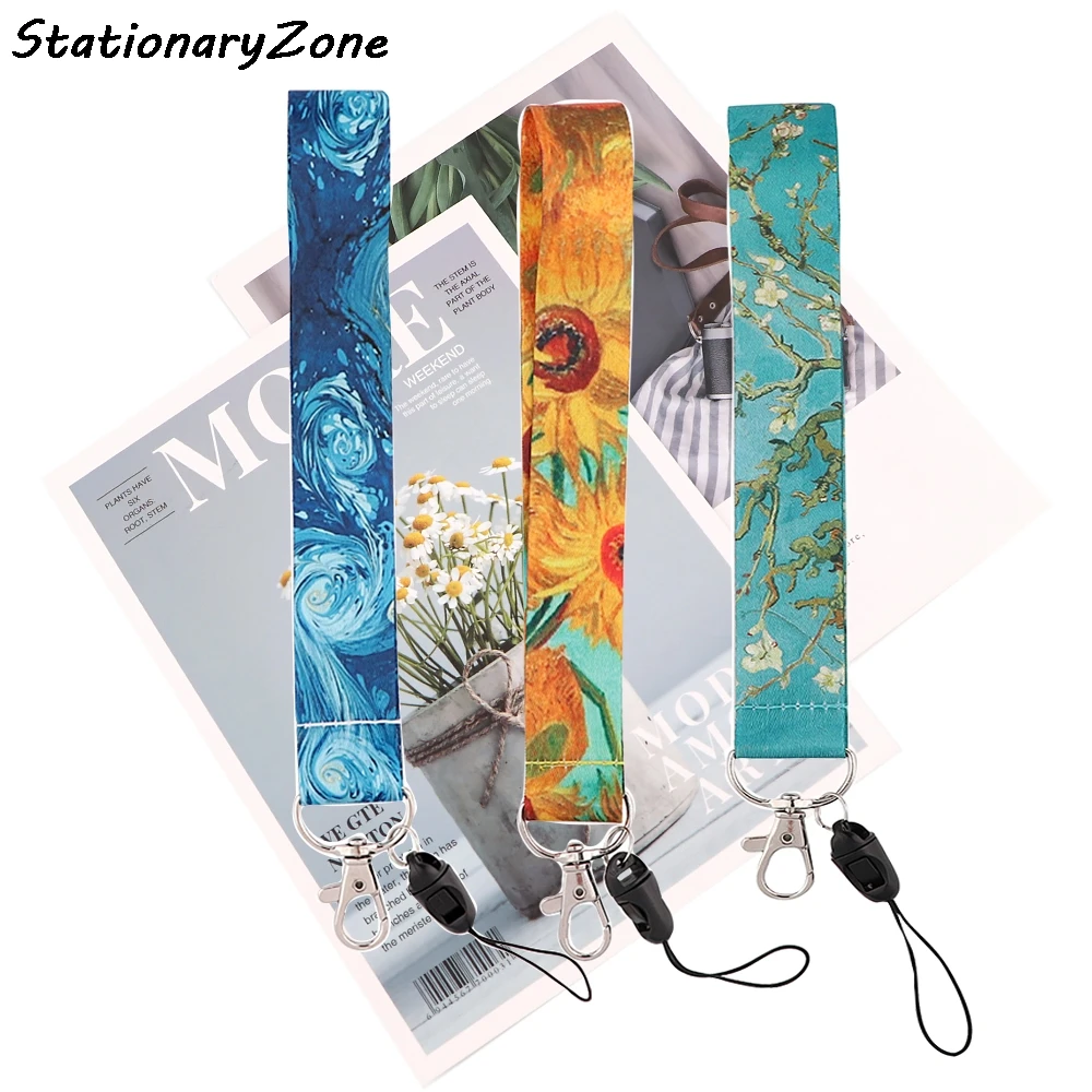 

JY064 Fashion Cartoon Vangogh Oil Painting Art Neckband Lanyard Key ID Card Gym Mobile Phone Strap Multifunction Decoration