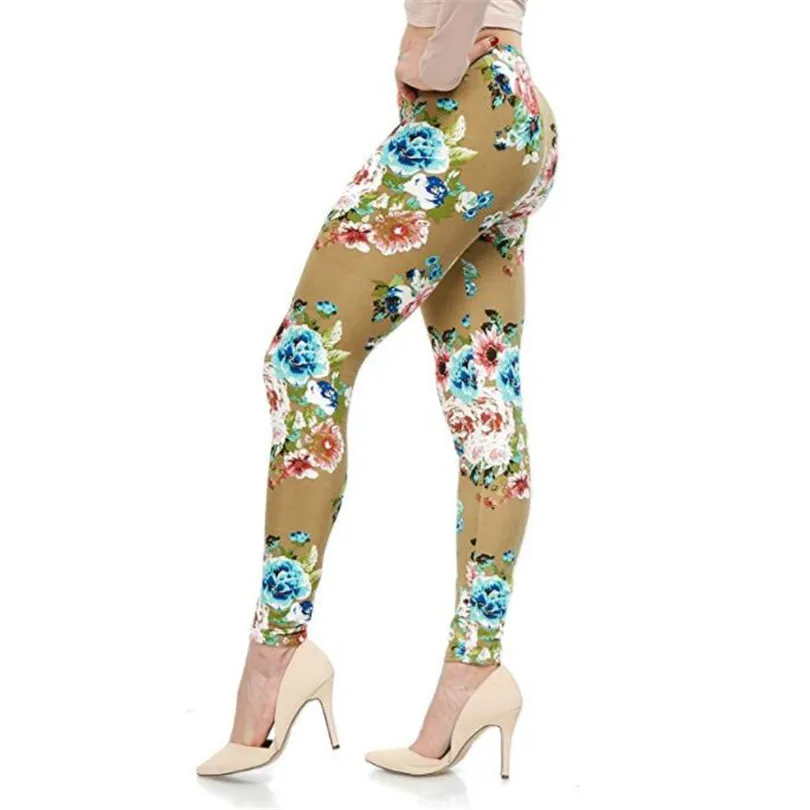 Peony khaki Модные женские леггинсы с эффектом пуш-ап, леггинсы для тренировок, ломанные лапки из молочного шелка, эластичные леггинсы длиной до щиколотки, женские леггинсы XXL - Цвет: Peony khaki