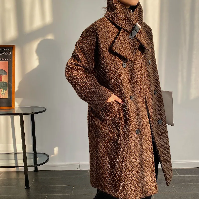 

MSXU Elegant Women New Winter Elegant Vintage Tweed Pocket Patchwork Casual Woolen Coat Blazer