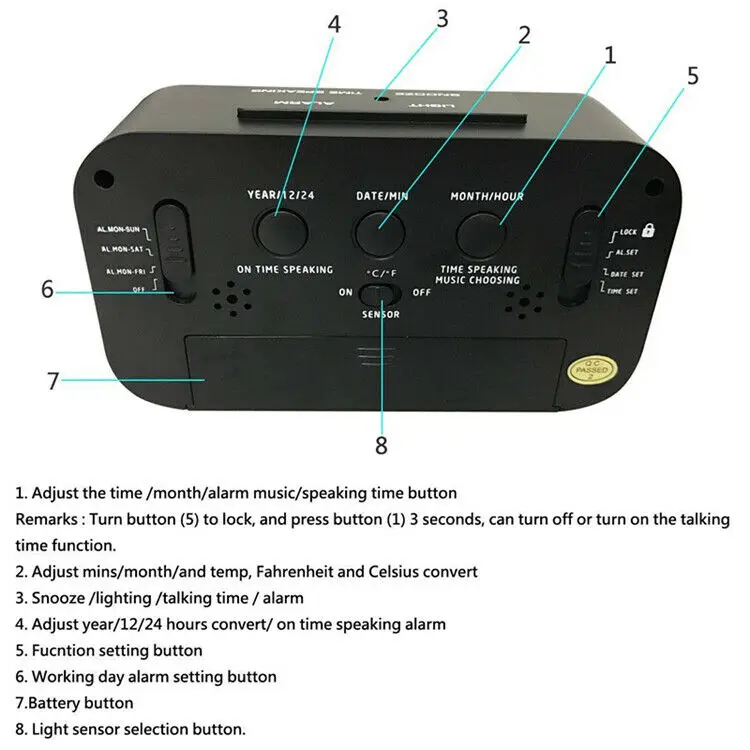 Alarm Clocks Digital Snooze LED Clock Backlight Time Calendar Thermometer Temperature | Дом и сад