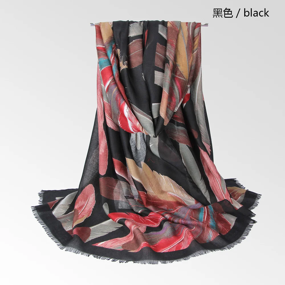 

Autumn and winter Satin feather fan pattern women's scarf new printing warm oil painting scarf