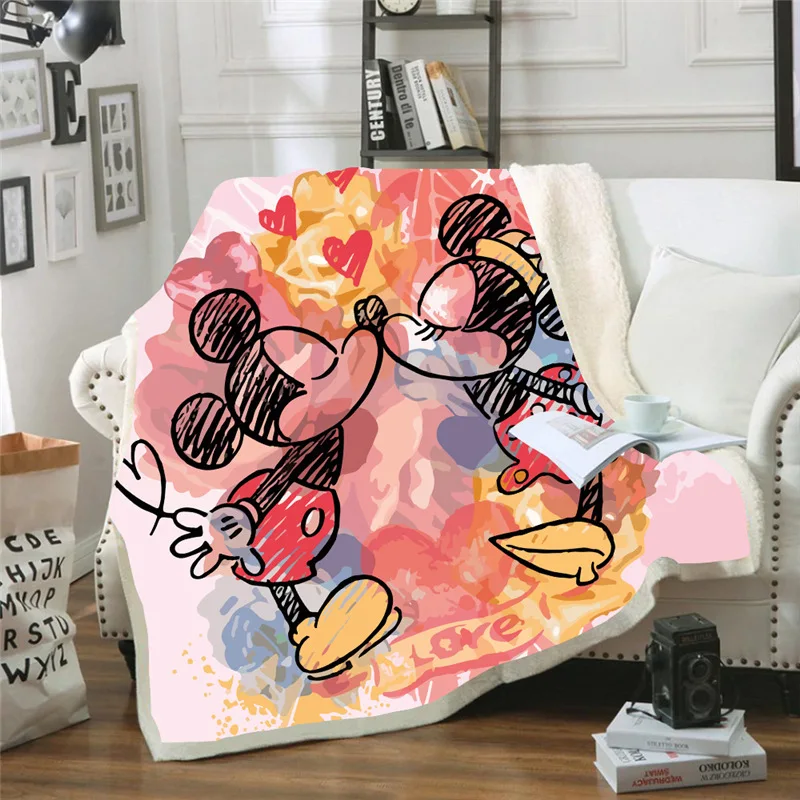 

3D Mickey Minnie Printed Sherpa Winter Bed Blankets Couch Quilt Cover Travel Bedding Velvet Plush Throw Fleece Blanket Bedspread