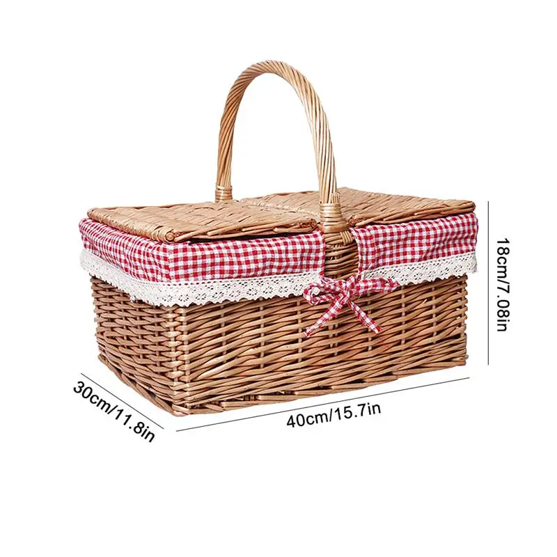 

Picnic Basket Rattan Snack Fruit Storage Basket With Lid Handle Camping Shopping Food Fruit Bread Basket Kitchen Organizer Boxes