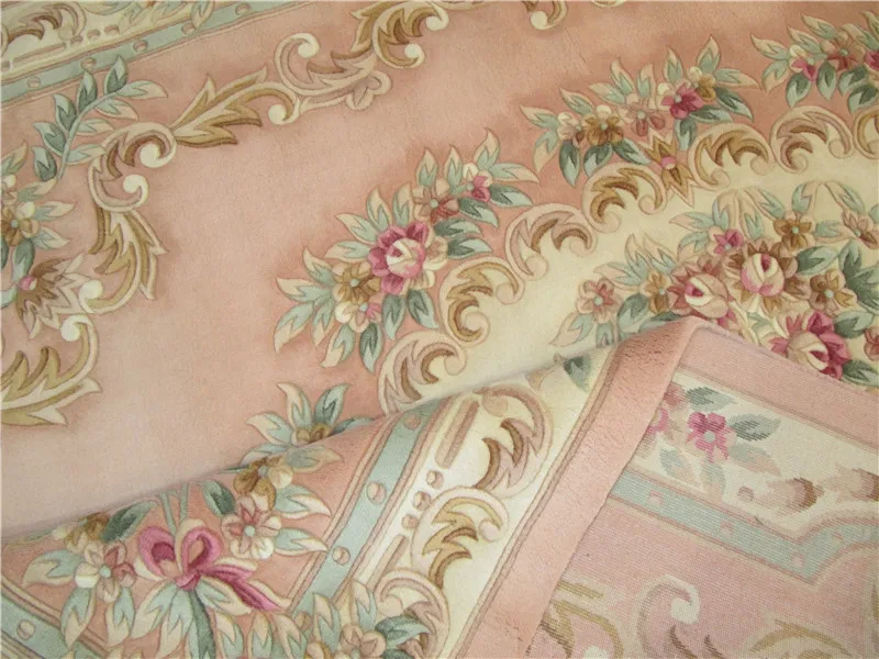 

PINK COLOR HAND CARVED CHINESE WOOL AUBUSSON DESIGN CHIC SHABBY