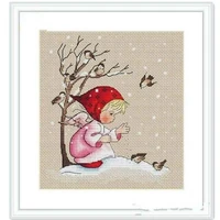 clear stock little girl feeding birds cross stitch kit cartoon girl in winter design 14ct 11ct linen flaxen canvas embroidery