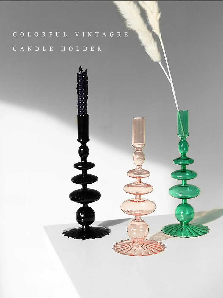 

Retro Glass Candlesticks Holders Classic Craft Candlesticks Holders for Wedding Home Decorations