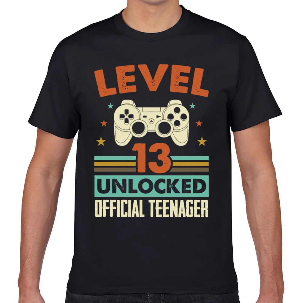 

Tops T Shirt Men level 13 unlocked official nager 13th birthday Funny White Geek Print Male Tshirt