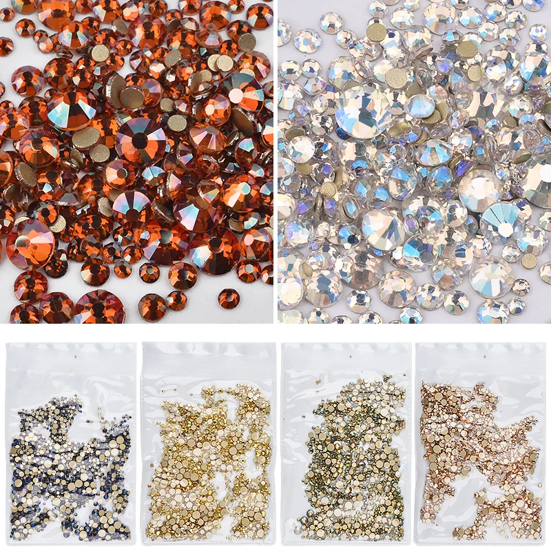 

1440Pcs Multi Size Nail Crystal Rhinestones For Nails Glass Gold Flatback Strass Nail Art Colorful Shiny Nail Stones Decorations