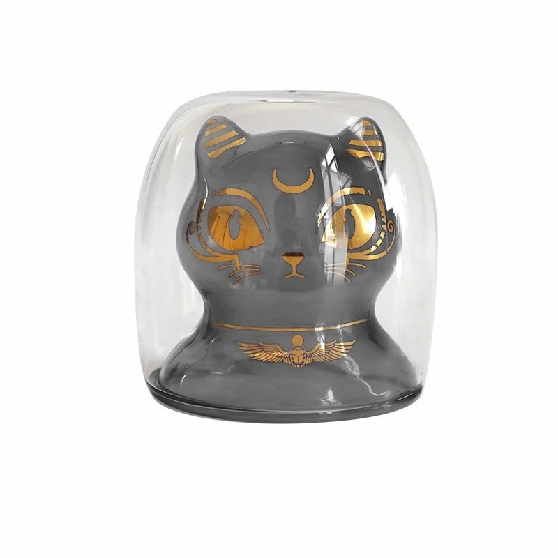 

Egypt Cat Double Wall Glass Coffee Mugs Handmade Tea Water Drinking Cups