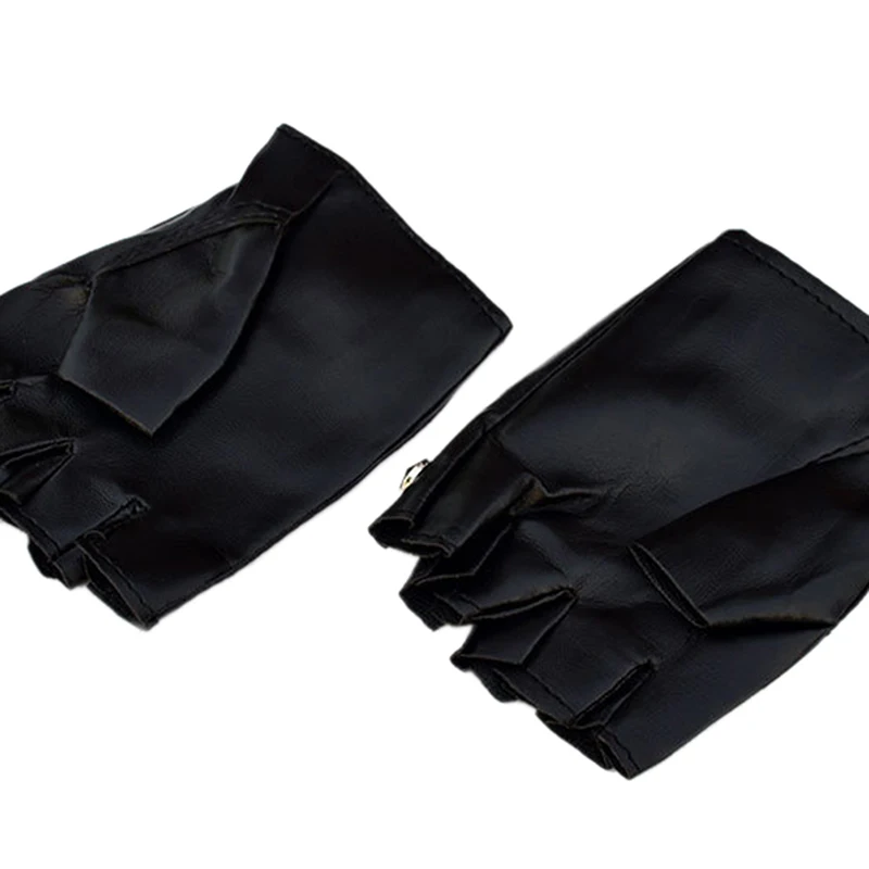 

1pair Fashion Leather Fingerless Short Gloves Black Rivets Stud Half Finger Mittens