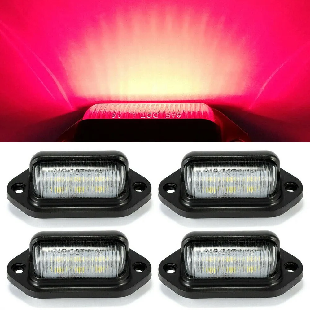 

4pcs Red 6 LED License Plate Tag Lights Step Footwell Lamp Boat Truck Trailer RV Truck Trailer Step Light Door Lamp Bulbs