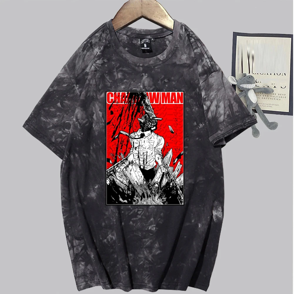 

Футболка оверсайз с коротким рукавом для мужчин и женщин, аниме рисунок на цепной Пиле, одежда для лета