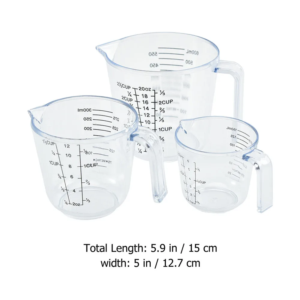 

3pcs Transparent Graduated Cups Baking Cups Liquid Measuring Cups with Scale
