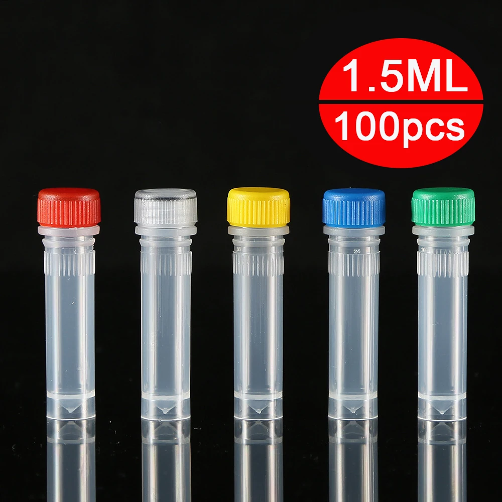 100 Pieces , 1.5ml Cryopreservation Tube Laboratory Freezing Tubes Centrifuge Tube For Lab Analysis With Colorful Screw Cap