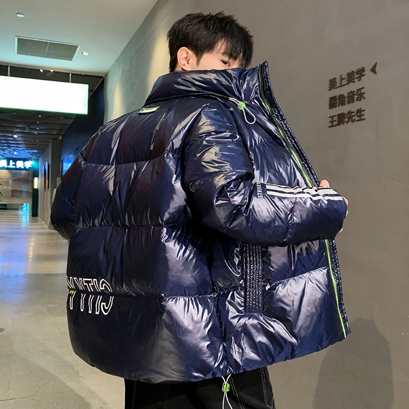 Fashion Mens 2022 Winter  White Duck Down Jacket Outwear Stand Collar Bright Down Parkas Thick Warm Top Coat Waterproof Clothing