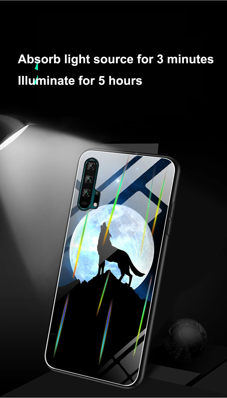 Для huawei P30 Pro P20 Lite Nova 5i 4e 3 3i Коврики 20 20X Honor 20 V20 9X чехол лазерный световой закаленное Стекло светящийся чехол с ночным мотивом