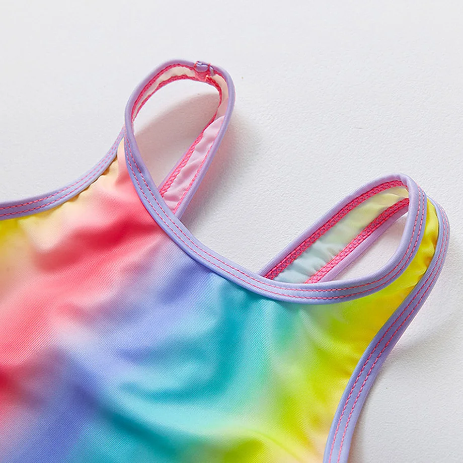 Женский купальник детский слитный радужной расцветки для девочек винтажный