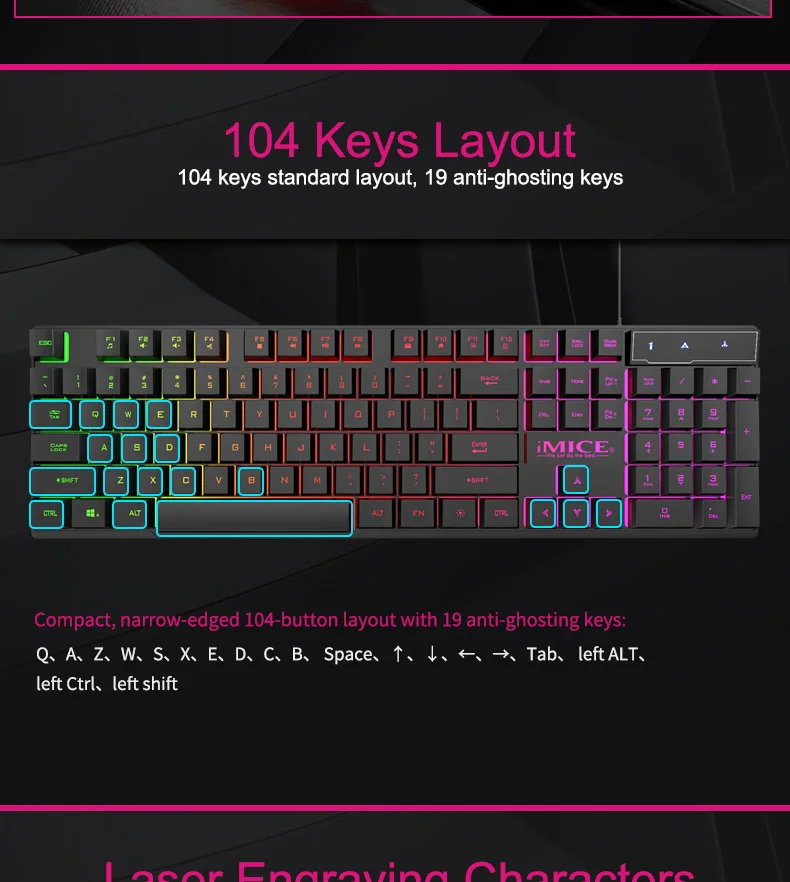 IMice Проводная игровая клавиатура механическое чувство+ русская наклейка клавиатуры светодиодный RGB с подсветкой Проводной USB 104 клавиши компьютер PC+ x7 мышь