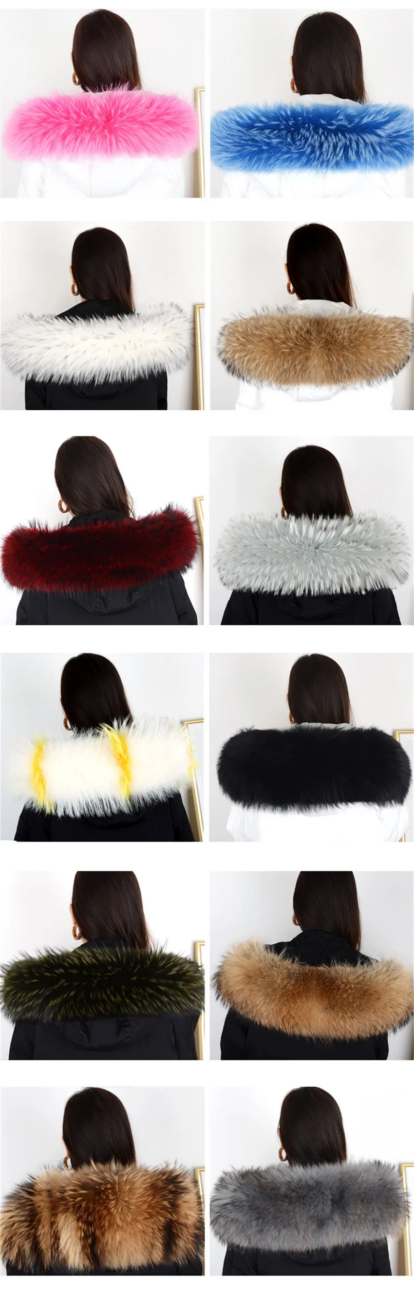 Winter Coat Female Neck Cap Long Warm Genuine Fur Scarf Big Size Neck scarf Fur Collar Real Raccoon Fur Women Scarves L44