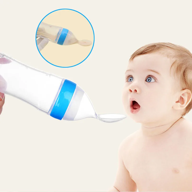 

Baby Feeding Bottle Toddler Silicone Squeeze Feeding Spoon Rice Cereal Milk Bottle Baby Training Feeder Food Supplement 90ML