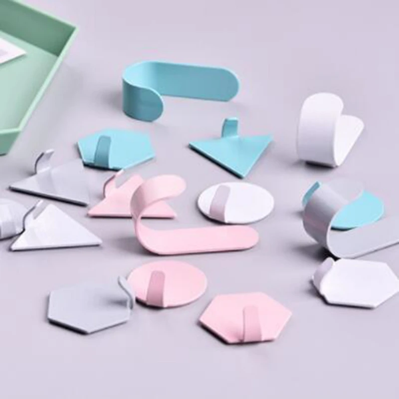 

New Hot Sale Retro Geometric Iron Art Hook Punch-free Strong Adhesive Hook Wall Hanging Type Decorative Hooks 4PCS