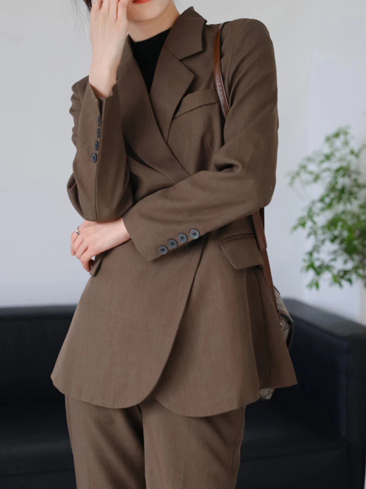 New Women's Blazer And Pants Two Piece Set Office Lady Elegant Workwear Female Formal Slim Solid Trousers Suit images - 6