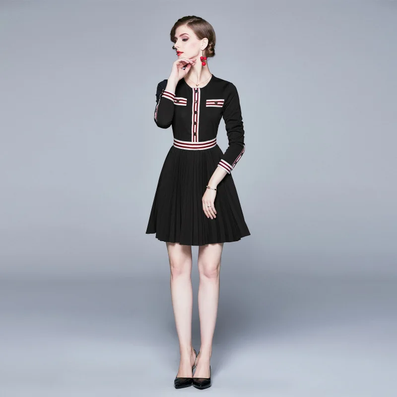 

Small Real Long Sleeve Round Neck Button Bouffancy Long Sleeve Dress
