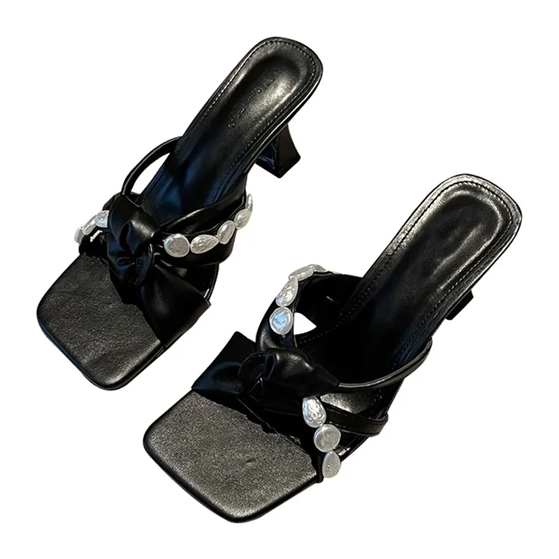 

2021 Women Slippers Fashion Thin High Heels Elegant Female Sandals Slippers Shoes Woman Casual Heel Slides Ladies Dress Shoes