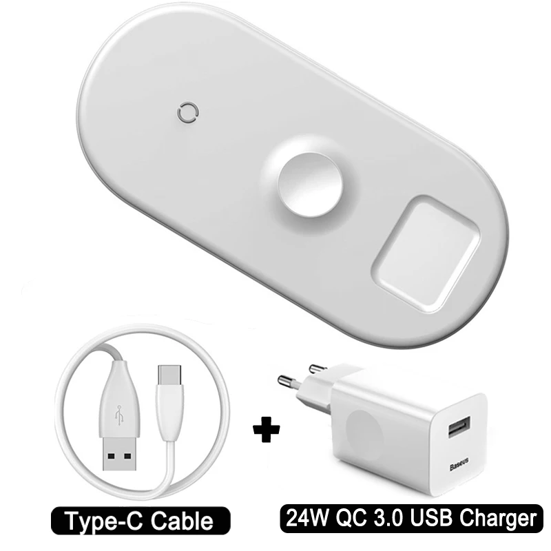With Adapter Беспроводное зарядное устройство Baseus для iPhone X XS MAX XR 8 быстрая Беспроводная Полная нагрузка 3 в 1 Зарядная площадка для Airpods Apple Watch 4 32 - Цвет: With Adapter