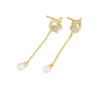 trendy earrings 925 silver jewelry with pearl zircon gemstone drop earrings accessories for women wedding party gift wholesale