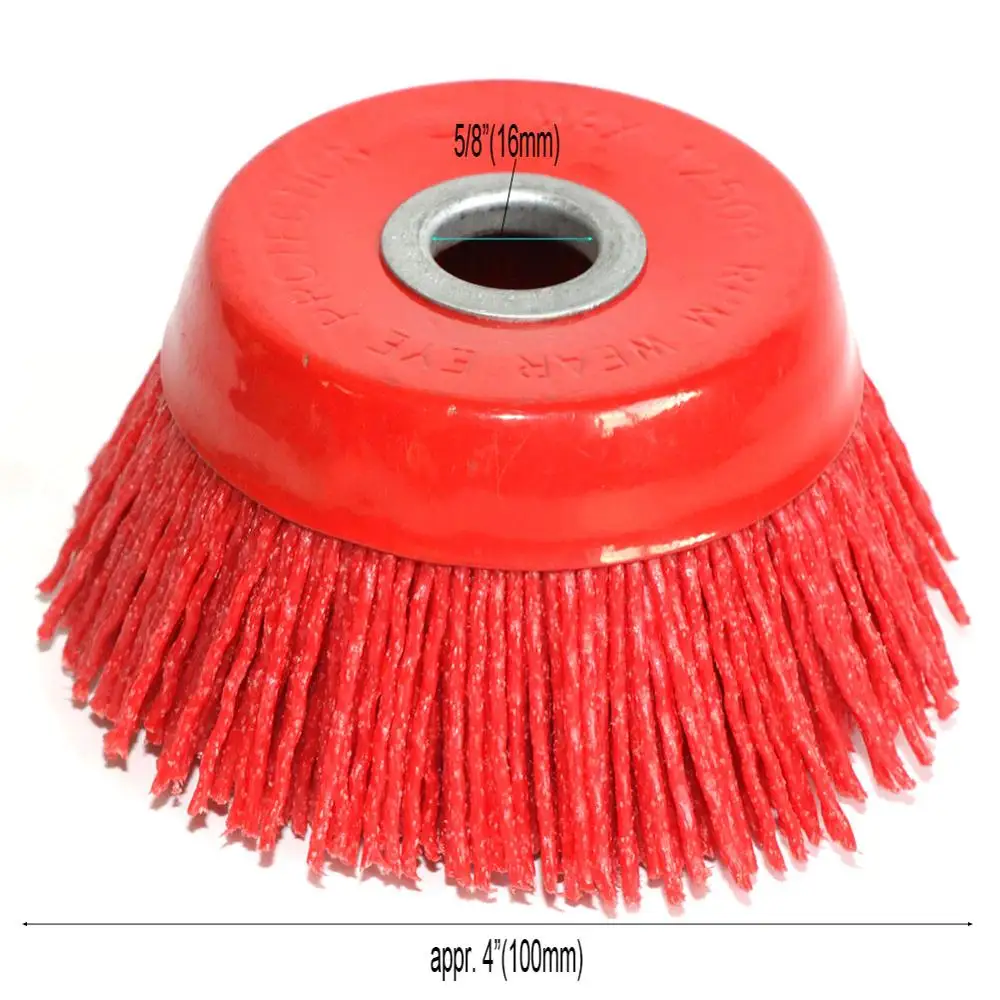 4inch Red grit 80 1 шт. 100 мм 4 дюйма чашка нейлоновая абразивная щетка колесо M14 X 3 дюйма P80 ворс полимер-абразив для углового шлифовального инструмента - Цвет: 4inch Red grit 80