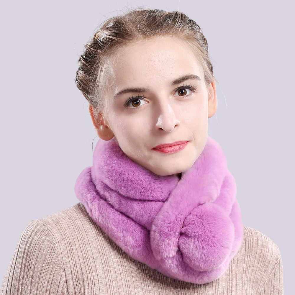 2020 Hot Women Winter Warm Soft Real Rex Rabbit Fur Scarf 100% Natural Ring Scarfs Fashion Scarves |