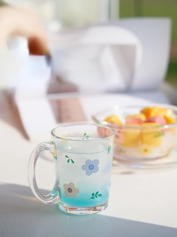 

Cute Breakfast Glass Cup Flower Summer Household Water Cups Glass Transparent Small Taza De Cafe Kitchen Dining Bar LH50BLB